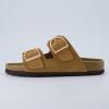 imageCUSHIONAIRE Legacy Cork Footbed Sandals for Women  Leather Double Strap Slides with Adjustable Buckles  Memory FoamCamel