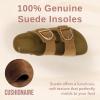 imageCUSHIONAIRE Legacy Cork Footbed Sandals for Women  Leather Double Strap Slides with Adjustable Buckles  Memory FoamCamel