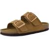 imageCUSHIONAIRE Legacy Cork Footbed Sandals for Women  Leather Double Strap Slides with Adjustable Buckles  Memory FoamCamel