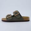 imageCUSHIONAIRE Legacy Cork Footbed Sandals for Women  Leather Double Strap Slides with Adjustable Buckles  Memory FoamKhaki