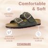 imageCUSHIONAIRE Legacy Cork Footbed Sandals for Women  Leather Double Strap Slides with Adjustable Buckles  Memory FoamKhaki