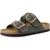 imageCUSHIONAIRE Legacy Cork Footbed Sandals for Women  Leather Double Strap Slides with Adjustable Buckles  Memory FoamKhaki