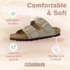 imageCUSHIONAIRE Legacy Cork Footbed Sandals for Women  Leather Double Strap Slides with Adjustable Buckles  Memory FoamStone