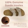 imageCUSHIONAIRE Legacy Cork Footbed Sandals for Women  Leather Double Strap Slides with Adjustable Buckles  Memory FoamStone