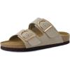 imageCUSHIONAIRE Legacy Cork Footbed Sandals for Women  Leather Double Strap Slides with Adjustable Buckles  Memory FoamStone
