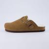 imageCUSHIONAIRE Womens Hana Cork footbed clog with Genuine Leather upper Faux Fur lining and ComfortBrown