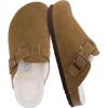 imageCUSHIONAIRE Womens Hana Cork footbed clog with Genuine Leather upper Faux Fur lining and ComfortBrown