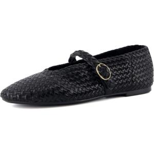 imageCUSHIONAIRE Bistro Mary Jane Flats for Women Woven Ballet Flats Shoes with Strap and Memory Foam for AllDay ComfortWoven Black