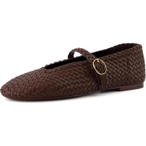 imageCUSHIONAIRE Bistro Mary Jane Flats for Women Woven Ballet Flats Shoes with Strap and Memory Foam for AllDay ComfortWoven Brown