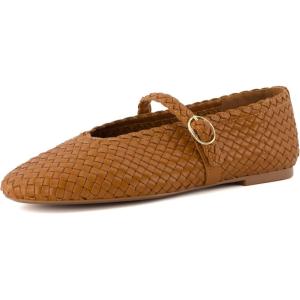 imageCUSHIONAIRE Bistro Mary Jane Flats for Women Woven Ballet Flats Shoes with Strap and Memory Foam for AllDay ComfortWoven Cognac