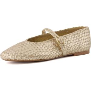 imageCUSHIONAIRE Bistro Mary Jane Flats for Women Woven Ballet Flats Shoes with Strap and Memory Foam for AllDay ComfortWoven Gold
