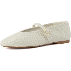 imageCUSHIONAIRE Bistro Mary Jane Flats for Women Woven Ballet Flats Shoes with Strap and Memory Foam for AllDay ComfortWoven Wheat