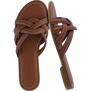imageCUSHIONAIRE Laguna SlipOn Womens Sandals  Flat Braided Dressy Summer Sandals for WomenCognac