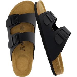 imageCUSHIONAIRE Lane Cork Footbed Mens Sandals Adjustable Buckle Comfort Slides for Men Genuine Leather Insole Summer Sandals Men FootwearBlack Nappa