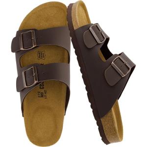 imageCUSHIONAIRE Lane Cork Footbed Mens Sandals Adjustable Buckle Comfort Slides for Men Genuine Leather Insole Summer Sandals Men FootwearBrown Nappa