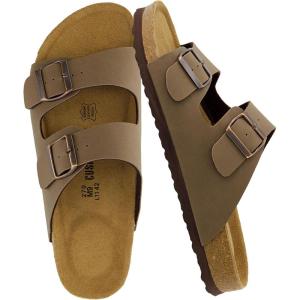 imageCUSHIONAIRE Lane Cork Footbed Mens Sandals Adjustable Buckle Comfort Slides for Men Genuine Leather Insole Summer Sandals Men FootwearBrown Nubuck