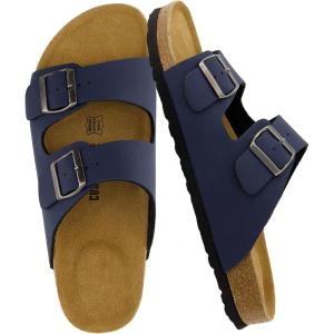 imageCUSHIONAIRE Lane Cork Footbed Mens Sandals Adjustable Buckle Comfort Slides for Men Genuine Leather Insole Summer Sandals Men FootwearNavy Nubuck