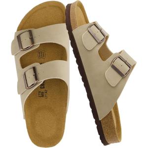 imageCUSHIONAIRE Lane Cork Footbed Mens Sandals Adjustable Buckle Comfort Slides for Men Genuine Leather Insole Summer Sandals Men FootwearStone Nubuck
