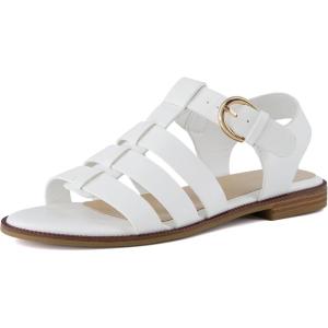 imageCUSHIONAIRE London Womens Strappy Fisherman Sandal  Vegan Leather Gladiator Style with Adjustable Ankle Strap  Memory FoamWhite