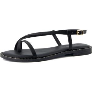 imageCUSHIONAIRE Luxor Sandals for Women Strappy Flat Thong Womens Sandals with Adjustable Ankle Strap and Memory FoamBlack