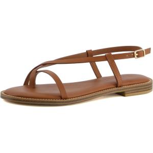 imageCUSHIONAIRE Luxor Sandals for Women Strappy Flat Thong Womens Sandals with Adjustable Ankle Strap and Memory FoamCognac