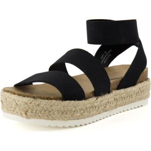 imageCUSHIONAIRE Mandy Wedge Sandals for Women  Strappy Platform Sandals with Arch Support Cute Summer EspadrilleStyle Platform Dressy SlipOnBlack