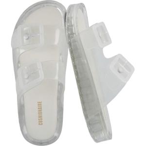 imageCUSHIONAIRE Pool Slides For Women Waterproof Double Buckle Adjustable SlipOn Womens Sandals For Beach Shower Casual WearClear