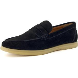 imageCUSHIONAIRE Selby Mens Genuine Leather SlipOn Casual Penny Loafers  Memory Foam Rubber SoleBlack Suede