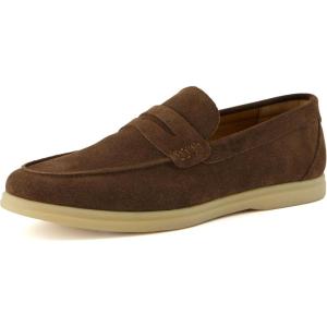 imageCUSHIONAIRE Selby Mens Genuine Leather SlipOn Casual Penny Loafers  Memory Foam Rubber SoleBrown Suede