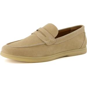 imageCUSHIONAIRE Selby Mens Genuine Leather SlipOn Casual Penny Loafers  Memory Foam Rubber SoleTaupe Suede