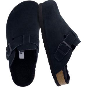 imageCUSHIONAIRE Womens Hana Cork footbed clog with Genuine Leather upper Faux Fur lining and ComfortBlack