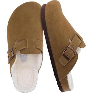 imageCUSHIONAIRE Womens Hana Cork footbed clog with Genuine Leather upper Faux Fur lining and ComfortBrown
