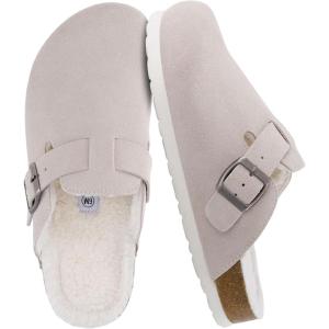 imageCUSHIONAIRE Womens Hana Cork footbed clog with Genuine Leather upper Faux Fur lining and ComfortStone