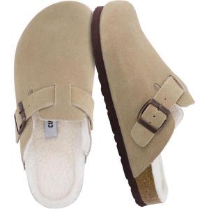 imageCUSHIONAIRE Womens Hana Cork footbed clog with Genuine Leather upper Faux Fur lining and ComfortTaupe