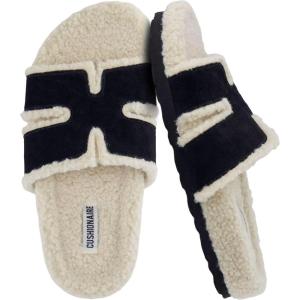 imageCUSHIONAIRE Cuddle Fur Slippers for Women Faux Shearling Slide Sandal Memory Foam Wide Widths AvailableBlack