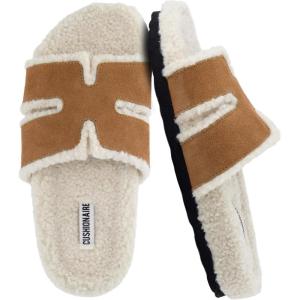 imageCUSHIONAIRE Cuddle Fur Slippers for Women Faux Shearling Slide Sandal Memory Foam Wide Widths AvailableRust