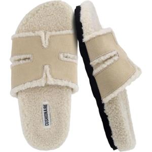 imageCUSHIONAIRE Cuddle Fur Slippers for Women Faux Shearling Slide Sandal Memory Foam Wide Widths AvailableSand