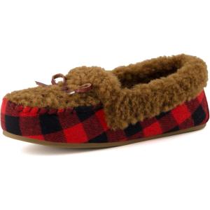 imageCUSHIONAIRE Stella Womens Moccasin Slippers  Faux Fur Lining Memory Foam ampamp Wide Widths AvailableBrown
