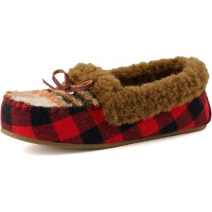 imageCUSHIONAIRE Stella Womens Moccasin Slippers  Faux Fur Lining Memory Foam ampamp Wide Widths AvailableBrown Combo