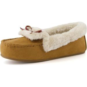 imageCUSHIONAIRE Stella Womens Moccasin Slippers  Faux Fur Lining Memory Foam ampamp Wide Widths AvailableChestnut