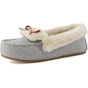 imageCUSHIONAIRE Stella Womens Moccasin Slippers  Faux Fur Lining Memory Foam ampamp Wide Widths AvailableGrey