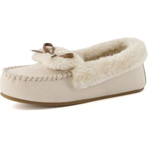 imageCUSHIONAIRE Stella Womens Moccasin Slippers  Faux Fur Lining Memory Foam ampamp Wide Widths AvailableKhaki