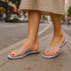 imageCUSHIONAIRE Cruise Flip Flops for Women Footwear  Vacation Beach Essentials  Casual Summer Sandals for Women with Wide WidthBlue White