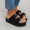 imageCUSHIONAIRE Guru Platform Sandals Women Footwear  Comfortable Genuine Leather Footbed Studded Chunky Slide Summer Sandals for Women 2025Suede Black