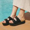 imageCUSHIONAIRE Guru Platform Sandals Women Footwear  Comfortable Genuine Leather Footbed Studded Chunky Slide Summer Sandals for Women 2025Suede Black