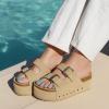imageCUSHIONAIRE Guru Platform Sandals Women Footwear  Comfortable Genuine Leather Footbed Studded Chunky Slide Summer Sandals for Women 2025Suede Khaki