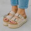 imageCUSHIONAIRE Guru Platform Sandals Women Footwear  Comfortable Genuine Leather Footbed Studded Chunky Slide Summer Sandals for Women 2025Suede Khaki