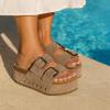 imageCUSHIONAIRE Guru Platform Sandals Women Footwear  Comfortable Genuine Leather Footbed Studded Chunky Slide Summer Sandals for Women 2025Suede Taupe