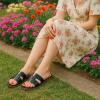 imageCUSHIONAIRE Voyage Cutout Strap Slides for Women Slip On Summer Flats Trendy Footwear Comfortable Vacation Style Sandals for Women 2025Black