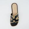 imageCUSHIONAIRE Voyage Cutout Strap Slides for Women Slip On Summer Flats Trendy Footwear Comfortable Vacation Style Sandals for Women 2025Black Woven